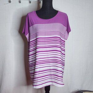 Massini Lilac Purple White Striped Poly Cap Short Sleeve Scoop Neck Blouse Sz M